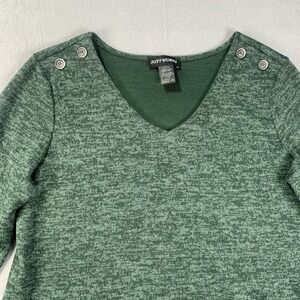Soft Works Green Marled Lightweight V-Neck Sweater Top Shoulder Buttons Women XL